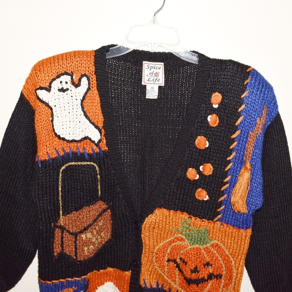 Vintage Halloween Spooky Novelty Sweater Cardigan - Picture 2 of 6